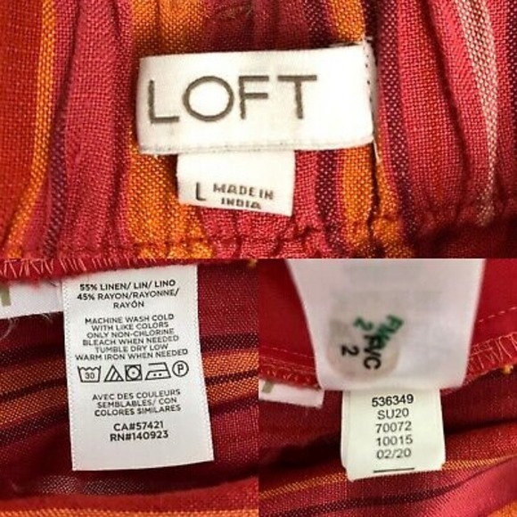 LOFT Womens Orange Striped Linen Blend High Waist Shorts Large‎ Tie Belt Pockets - Picture 7 of 7